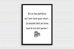 Citation toilette WC humour - Plaque humoristique - Seul le cul s'exprime! - PVC - Noir Texte Blanc - 150 x 200 mm - 150 x 200 mm - PVC - blanc-noir - glue - humour-maison-025-4