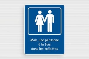 Citation toilette WC humour - Une personne à la fois! - Plaque de toilettes - Bleu - 80 x 100 mm - 80 x 100 mm - PVC - bleu-blanc - glue - humour-maison-026-4