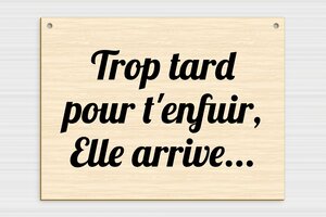 Panneau humour couple - Panneau trop tard pour t'enfuir - 400 x 300 mm - Bois - erable - holes-only - humour-mariage-005-3