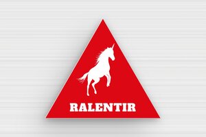 Panneau ralentir humour - Plaque signalétique humoristique - Ralentir - Triangulaire - PVC - 200 x 200 mm - 200 x 200 mm - PVC - rouge-blanc - glue - humour-ralentir-005-3