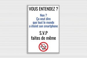 Affiche téléphone interdit humour - Plaque d'interdiction humoristique - Éteignez vos smartphones - 200 x 300 mm - PVC - 200 x 300 mm - PVC - custom - glue - humour-telephone-interdit-005-3