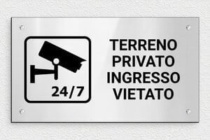 Cartelli area videosorvegliata - Cartello 'Terreno Privato, Ingresso Vietato' - undefined - gris-brillant-noir - screws - it-cartello-allarme-007-1-1747213922167