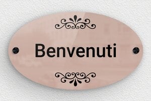 Targhette per porta in plexiglas - Cartello di benvenuto ovale - undefined - miroir-rose-noir - screws-caps - it-cartello-porta-plexi-003-2-1747277981783