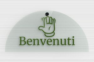 Targhette per porta in plexiglas trasparente - Targhetta per porta in PVC 'Benvenuti' - undefined - vert - screws-caps - it-cartello-porta-plexi-trans-004-4-1747278322832