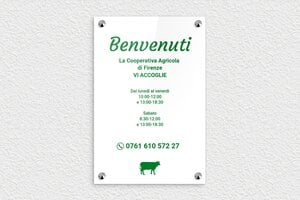 Cartelli orari negozio  - Plexiglass - undefined - blanc-vert - screws-caps - it-orario-apertura-cartello-negozio-002-1-1747209727370