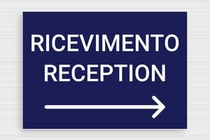 Segnaletica per hotel e alberghi - Cartello direzionale reception a destra - undefined - bleu-marine-blanc - glue - it-settore-turismo-hotel-freccia-005-3-1747209032895
