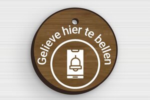 Houten Naamplaat deurbel - Bord 'Gelieve te bellen voordat u binnenkomt' - noyer - holes-only - nl-nl-bel-bord-hout-003-1-1756800335753
