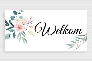 Welkomstborden - Welkomstbord 'Welkom' met bloemenpatroon - custom - glue - nl-nl-deur-bord-welkom-004-1-1756806123201