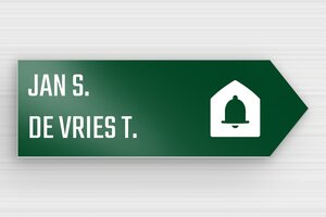 Pijlvormige Plaat - Bedrukt aluminium  - vert-blanc - glue - nl-nl-deurbel-bordje-twee-namen-001-3-1756810284633