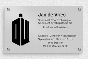 Bedrijfsnaamborden Arts - Bedrukt aluminium  - anodise-noir - screws-spacer - nl-nl-dokterspraktijk-bord-004-1-1756809180191