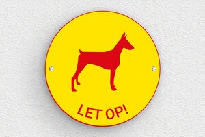 Ronde Plaat - Bord 'Pas op voor de hond' - jaune-rouge - screws - nl-nl-hond-bord-039-2-1756780600809
