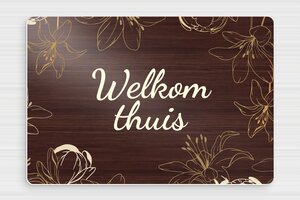 PVC naambordje voordeur - Bord 'Welkom bij ons met bloemmotief' - noyer-blanc - glue - nl-nl-huis-deur-bord-pvc-004-1-1756807538311