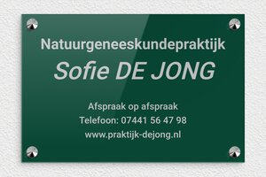 Bedrijfsnaamborden heilpraktiker - Gegraveerd plexiglas - vert-argent - screws-caps - nl-nl-natuur-geneeskundepraktijk-001-4-1756723845392