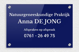 Bedrijfsnaamborden heilpraktiker - Gegraveerd plexiglas - bleu-blanc - screws-caps - nl-nl-natuurgeneeskundige-praktijk-011-1-1756723742270