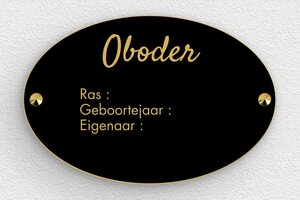 Ovale Plaat - Gegraveerd PVC - noir-or - screws-caps - nl-nl-paard-naam-bord-002-3-1756722297845