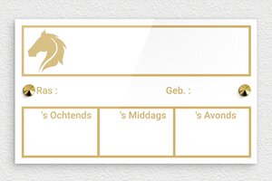 Stalbordjes paard - Gegraveerd plexiglas - blanc-or - screws-caps - nl-nl-paardenstal-bord-002-3-1756722414892