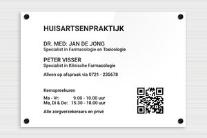 Plexiglas bedrijfsborden - Gegraveerd plexiglas - blanc-noir - screws-caps - nl-nl-praktijk-bord-plexi-002-2-1756801589887