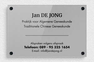 Plexiglas bedrijfsborden - Gegraveerd plexiglas - gris-noir - screws-spacer - nl-nl-praktijk-bord-plexi-004-1-1756801657897