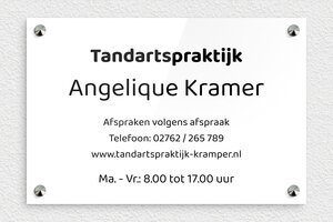 Plexiglas bedrijfsborden - Gegraveerd plexiglas - blanc-noir - screws-caps - nl-nl-praktijk-bord-plexi-006-3-1756804719926