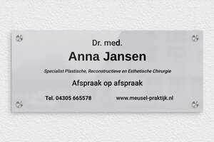 Plexiglas bedrijfsborden - Bedrukt spiegelplexiglas - miroir-argent-noir - screws-caps - nl-nl-praktijk-bord-plexiglas-001-3-1756807663642