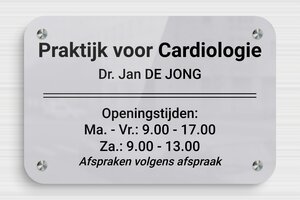 Plexiglas bedrijfsborden - Bedrukt spiegelplexiglas - miroir-argent-noir - screws-spacer - nl-nl-praktijk-bord-plexiglas-005-2-1756807699155