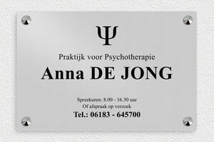 Aluminium bedrijfsborden - Bedrukt aluminium  - anodise-noir - screws-caps - nl-nl-psycho-praktijk-bord-001-3-1756809012779