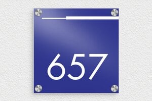 Plaque Numéro de maison bleue  - Aluminium - 150 x 150 mm - bleu - screws-caps - num-maison-006-1