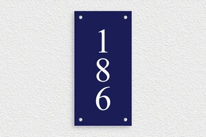 Plaque Numéro de maison bleue  - PVC - 100 x 200 mm - bleu-marine-blanc - screws - num-maison-bleu-006-1