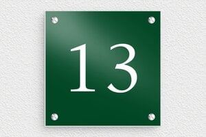 Plaque de porte aluminium - numero-maison-vert-001-3 - 100 x 100 mm - vert - screws - numero-maison-vert-001-3