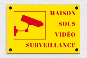 Panneau vidéo surveillance pour propriété privée - Plaque maison sous vidéo surveillance - 300 x 200 mm - PVC - jaune-rouge - screws-caps - pa-surveillance-002-4