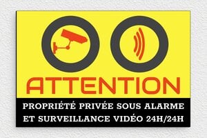 Panneau maison - Plaque attention propriété sous alarme et surveillance vidéo - 210 x 140 mm - PVC - custom - glue - pa-surveillance-alarme-quadri-001-4
