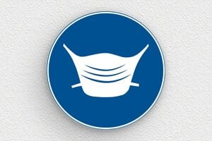 Panneau de signalisation - Plaque ronde port du masque obligatoire - 200 x 200 mm - PVC - bleu-blanc - glue - panneau-sante-securite-002-3