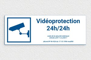 Panneau attention établissement sous video surveillance - Panneau vidéoprotection 24h - 330 x 120 mm - PVC - blanc-bleu - glue - panneau-videoprotection-001-3