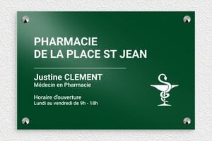 Plaque Pharmacie - pl-aluminium-002-1 - 300 x 200 mm - vert - screws-caps - pl-aluminium-002-1