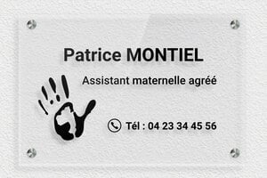 Plaque Professionnelle Assistante Maternelle - pl-aluminium-004-1 - 300 x 200 mm - transparent - screws-spacer - pl-aluminium-004-1