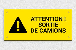 Panneau danger - Panneau attention sortie de camions - 300 x 140 mm - PVC - jaune-noir - screws - pl-avertissement-009-1