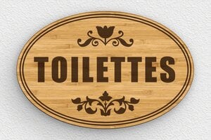 Plaque de porte WC - Toilettes et salle de bains - Plaque toilettes - Bois - Ovale - 210 x 140 mm - 210 x 140 mm - Bois - bambou - glue - pl-bois-006-1