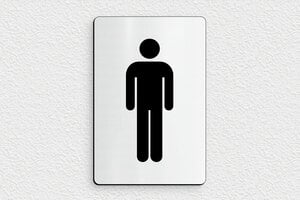 Panneau pour école - Plaque signalétique toilette homme - 100 x 150 mm - PVC - gris-brosse-noir - glue - pl-bois-025-1