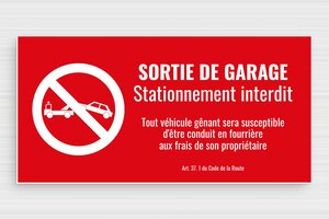 Panneau interdiction - Plaque sortie de garage - 200 x 100 mm - PVC - rouge-blanc - glue - pl-garage-003-1