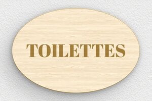Plaque de porte WC - Toilettes et salle de bains - Plaque ovale de toilettes en bois - 210 x 140 mm - Bois - erable - glue - pl-gravure-020-1