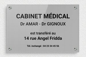 Plaque Professionnelle Plexiglass Grise - pl-job-cabinet-medical-004-1 - 300 x 200 mm - gris-noir - screws-spacer - pl-job-cabinet-medical-004-1