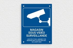 Signalétique vitrine - Panneau magasin sous surveillance - 150 x 200 mm - PVC - bleu-blanc - screws - pl-magasin-008-1