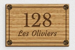 Plaque numéro maison en bois - pl-maison-bois-035-1 - 150 x 100 mm - chene - screws-caps - pl-maison-bois-035-1