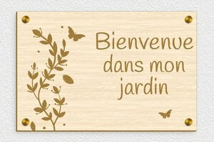 Plaque Jardin - pl-maison-jardin-bienvenue-001-1 - 300 x 200 mm - erable - screws-caps - pl-maison-jardin-bienvenue-001-1