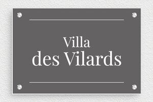 Plaque nom de maison - pl-maison-nom-villa-011-1 - 150 x 100 mm - gris-souris-blanc - screws - pl-maison-nom-villa-011-1