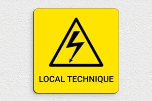 Panneau de signalisation - Plaque local technique - 150 x 150 mm - PVC - jaune-noir - glue - pl-pictogramme-0010-1