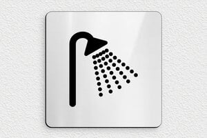 Enseigne pour salle de sport - Signalétique douche grise - 150 x 150 mm - PVC - gris-brillant-noir - glue - pl-pictogramme-0014-1