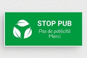 Plaque Stop PUB pour boîte aux lettres - Plaque stop pub - 80 x 35 mm - PVC - vert-blanc - glue - pl-plastique-004-1