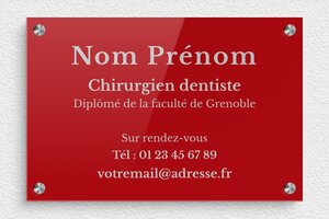 Plaque professionnelle rouge - pl-plexiglas-007-4 - 300 x 200 mm - rouge-argent - screws-spacer - pl-plexiglas-007-4