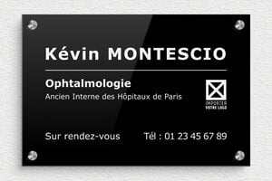 Plaque Ophtalmologue - pl-plexiglas-015-4 - 300 x 200 mm - noir-blanc - screws-spacer - pl-plexiglas-015-4
